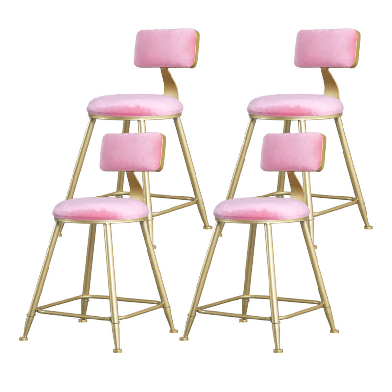 Glam Armless Backrest Counter Stool Iron Bar Stool with Velvet Cushion and Pedal Pink 4 Piece Set Short Stool(18"H) Clearhalo 'Bar Furniture' 'Bar Stools' 'bar_stools' 'furn' 'furn_bar_stools' 'furniture_bar_stools' 'Kitchen & Dining Furniture' 'kitchen&dining_furn' 'kitchen' 'kitchen_furn' Furniture' 4555677