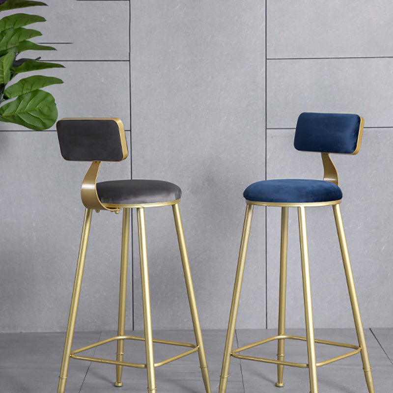 Glam Armless Backrest Counter Stool Iron Bar Stool with Velvet Cushion and Pedal Clearhalo 'Bar Furniture' 'Bar Stools' 'bar_stools' 'furn' 'furn_bar_stools' 'furniture_bar_stools' 'Kitchen & Dining Furniture' 'kitchen&dining_furn' 'kitchen' 'kitchen_furn' Furniture' 4555678