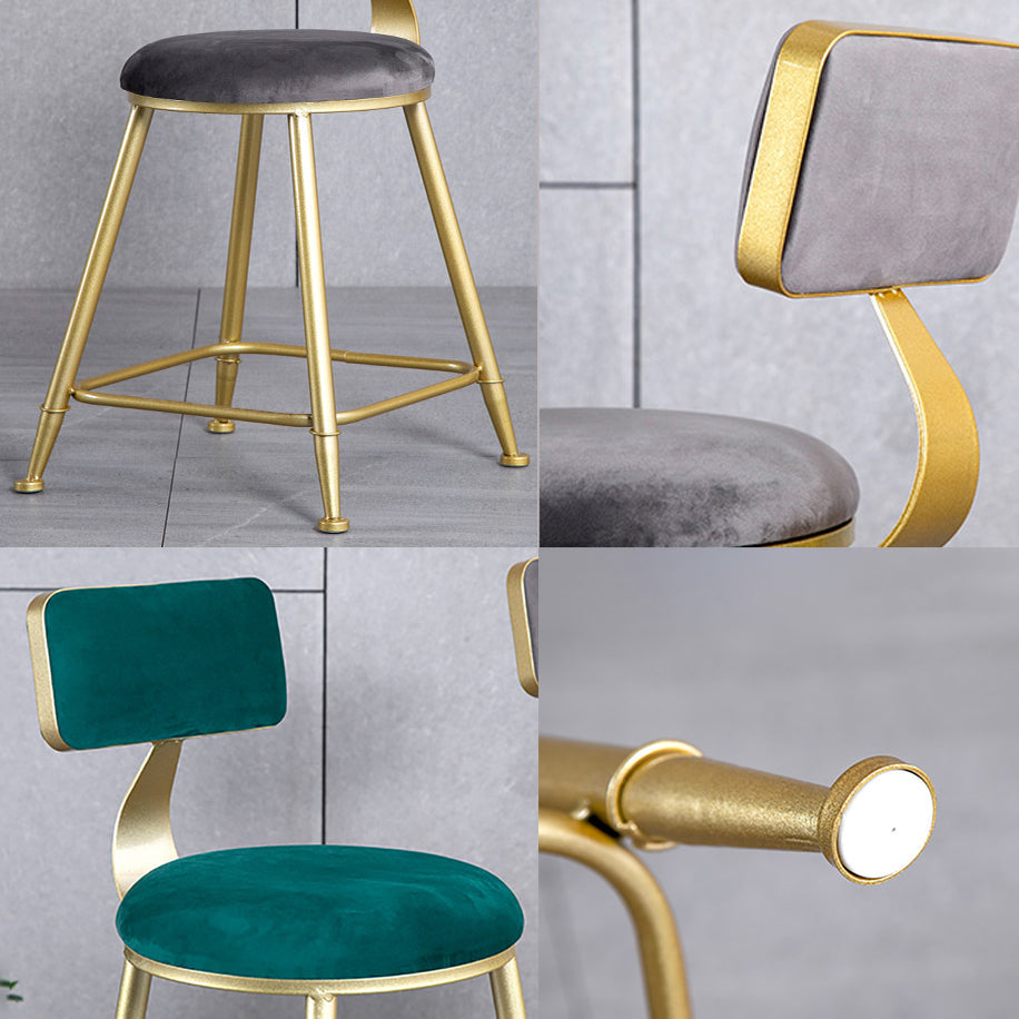 Glam Armless Backrest Counter Stool Iron Bar Stool with Velvet Cushion and Pedal Clearhalo 'Bar Furniture' 'Bar Stools' 'bar_stools' 'furn' 'furn_bar_stools' 'furniture_bar_stools' 'Kitchen & Dining Furniture' 'kitchen&dining_furn' 'kitchen' 'kitchen_furn' Furniture' 4555682