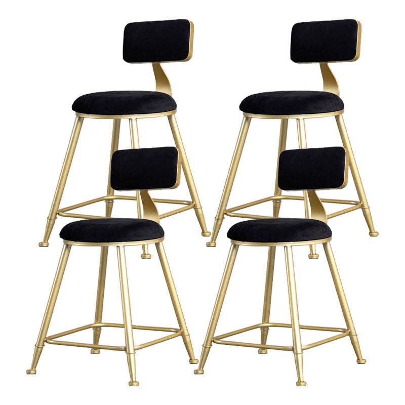 Glam Armless Backrest Counter Stool Iron Bar Stool with Velvet Cushion and Pedal Black 4 Piece Set Short Stool(18"H) Clearhalo 'Bar Furniture' 'Bar Stools' 'bar_stools' 'furn' 'furn_bar_stools' 'furniture_bar_stools' 'Kitchen & Dining Furniture' 'kitchen&dining_furn' 'kitchen' 'kitchen_furn' Furniture' 4555683