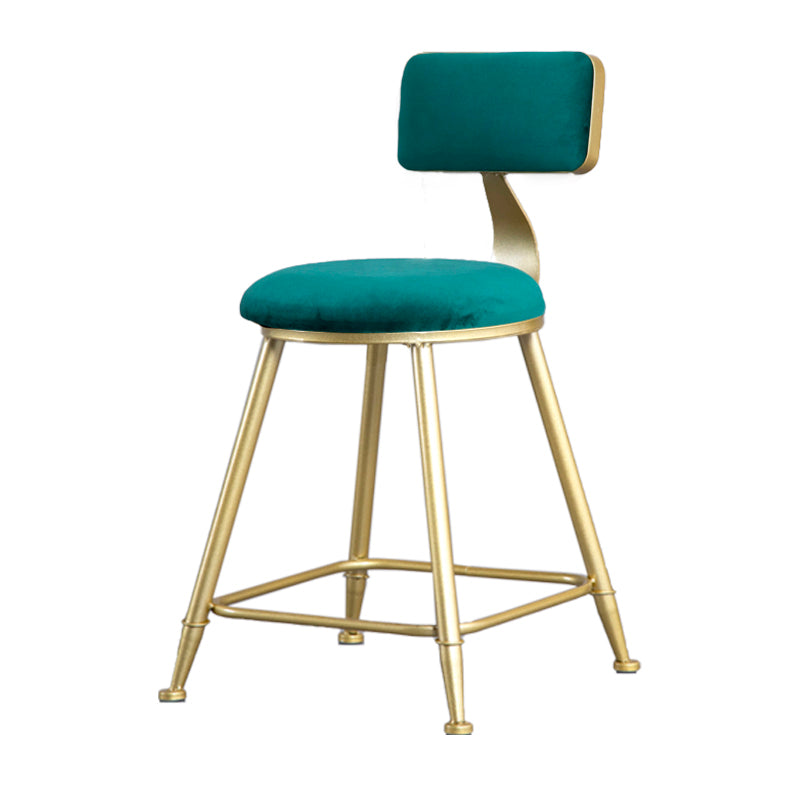 Glam Armless Backrest Counter Stool Iron Bar Stool with Velvet Cushion and Pedal Green 1 Piece Short Stool(18"H) Clearhalo 'Bar Furniture' 'Bar Stools' 'bar_stools' 'furn' 'furn_bar_stools' 'furniture_bar_stools' 'Kitchen & Dining Furniture' 'kitchen&dining_furn' 'kitchen' 'kitchen_furn' Furniture' 4555684