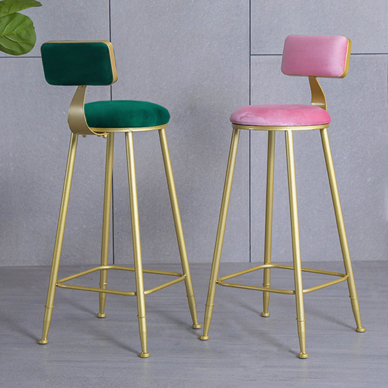 Glam Armless Backrest Counter Stool Iron Bar Stool with Velvet Cushion and Pedal Clearhalo 'Bar Furniture' 'Bar Stools' 'bar_stools' 'furn' 'furn_bar_stools' 'furniture_bar_stools' 'Kitchen & Dining Furniture' 'kitchen&dining_furn' 'kitchen' 'kitchen_furn' Furniture' 4555685