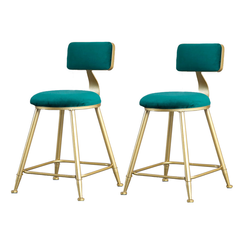 Glam Armless Backrest Counter Stool Iron Bar Stool with Velvet Cushion and Pedal Green 2 Piece Set Short Stool(18"H) Clearhalo 'Bar Furniture' 'Bar Stools' 'bar_stools' 'furn' 'furn_bar_stools' 'furniture_bar_stools' 'Kitchen & Dining Furniture' 'kitchen&dining_furn' 'kitchen' 'kitchen_furn' Furniture' 4555686