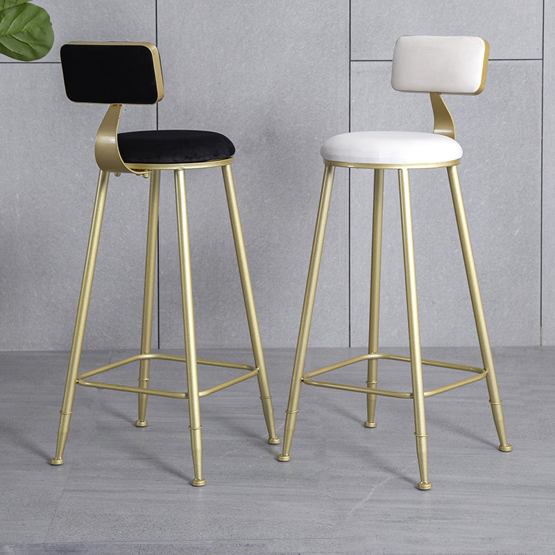 Glam Armless Backrest Counter Stool Iron Bar Stool with Velvet Cushion and Pedal Clearhalo 'Bar Furniture' 'Bar Stools' 'bar_stools' 'furn' 'furn_bar_stools' 'furniture_bar_stools' 'Kitchen & Dining Furniture' 'kitchen&dining_furn' 'kitchen' 'kitchen_furn' Furniture' 4555687