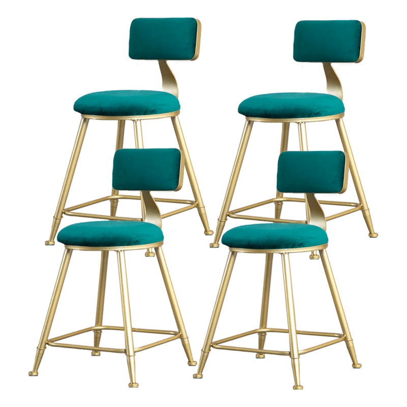 Glam Armless Backrest Counter Stool Iron Bar Stool with Velvet Cushion and Pedal Green 4 Piece Set Short Stool(18"H) Clearhalo 'Bar Furniture' 'Bar Stools' 'bar_stools' 'furn' 'furn_bar_stools' 'furniture_bar_stools' 'Kitchen & Dining Furniture' 'kitchen&dining_furn' 'kitchen' 'kitchen_furn' Furniture' 4555688