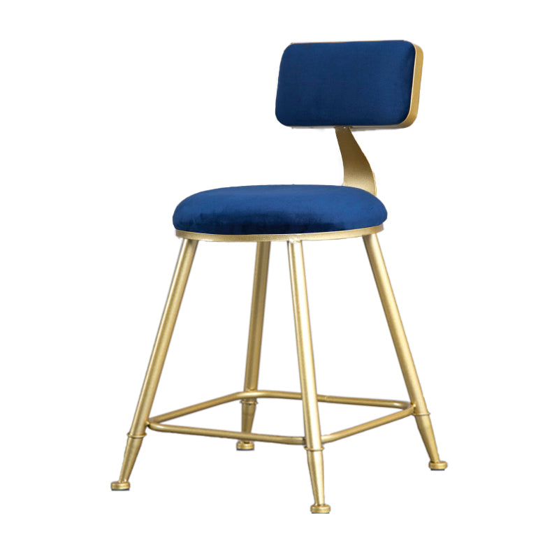 Glam Armless Backrest Counter Stool Iron Bar Stool with Velvet Cushion and Pedal Blue 1 Piece Short Stool(18"H) Clearhalo 'Bar Furniture' 'Bar Stools' 'bar_stools' 'furn' 'furn_bar_stools' 'furniture_bar_stools' 'Kitchen & Dining Furniture' 'kitchen&dining_furn' 'kitchen' 'kitchen_furn' Furniture' 4555690