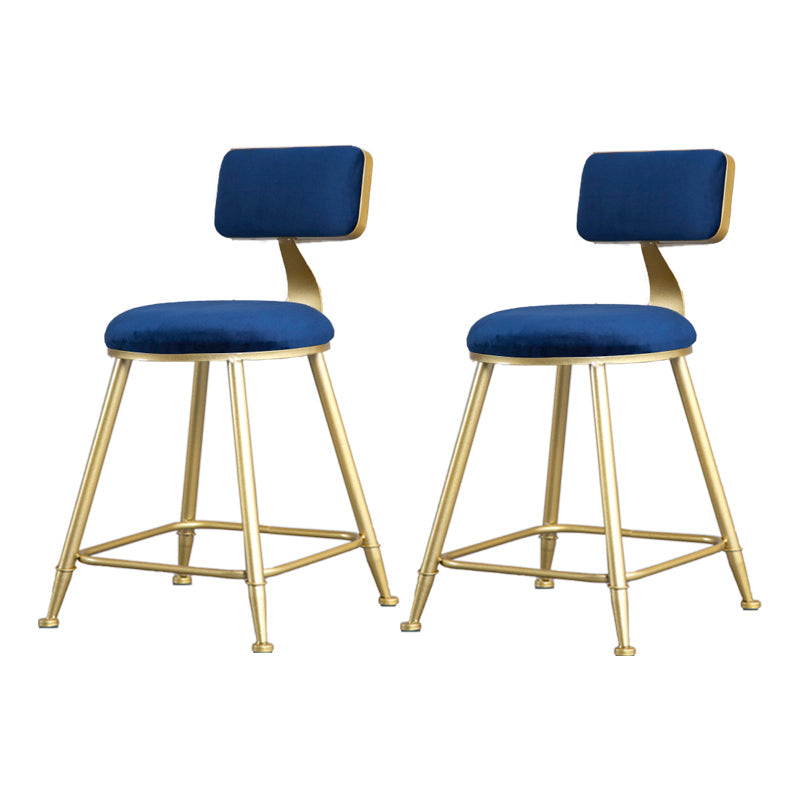 Glam Armless Backrest Counter Stool Iron Bar Stool with Velvet Cushion and Pedal Blue 2 Piece Set Short Stool(18"H) Clearhalo 'Bar Furniture' 'Bar Stools' 'bar_stools' 'furn' 'furn_bar_stools' 'furniture_bar_stools' 'Kitchen & Dining Furniture' 'kitchen&dining_furn' 'kitchen' 'kitchen_furn' Furniture' 4555691