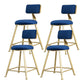 Glam Armless Backrest Counter Stool Iron Bar Stool with Velvet Cushion and Pedal Blue 4 Piece Set Short Stool(18"H) Clearhalo 'Bar Furniture' 'Bar Stools' 'bar_stools' 'furn' 'furn_bar_stools' 'furniture_bar_stools' 'Kitchen & Dining Furniture' 'kitchen&dining_furn' 'kitchen' 'kitchen_furn' Furniture' 4555692