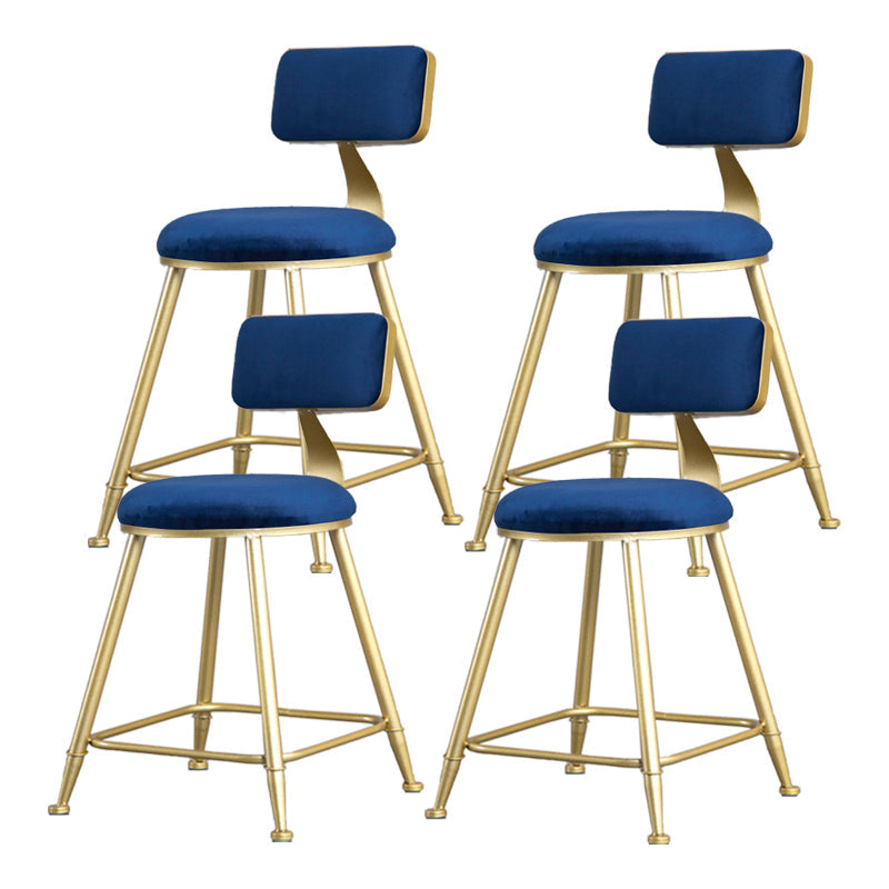 Glam Armless Backrest Counter Stool Iron Bar Stool with Velvet Cushion and Pedal Blue 4 Piece Set Short Stool(18"H) Clearhalo 'Bar Furniture' 'Bar Stools' 'bar_stools' 'furn' 'furn_bar_stools' 'furniture_bar_stools' 'Kitchen & Dining Furniture' 'kitchen&dining_furn' 'kitchen' 'kitchen_furn' Furniture' 4555692