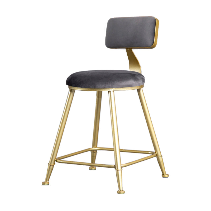 Glam Armless Backrest Counter Stool Iron Bar Stool with Velvet Cushion and Pedal Gray 1 Piece Short Stool(18"H) Clearhalo 'Bar Furniture' 'Bar Stools' 'bar_stools' 'furn' 'furn_bar_stools' 'furniture_bar_stools' 'Kitchen & Dining Furniture' 'kitchen&dining_furn' 'kitchen' 'kitchen_furn' Furniture' 4555693