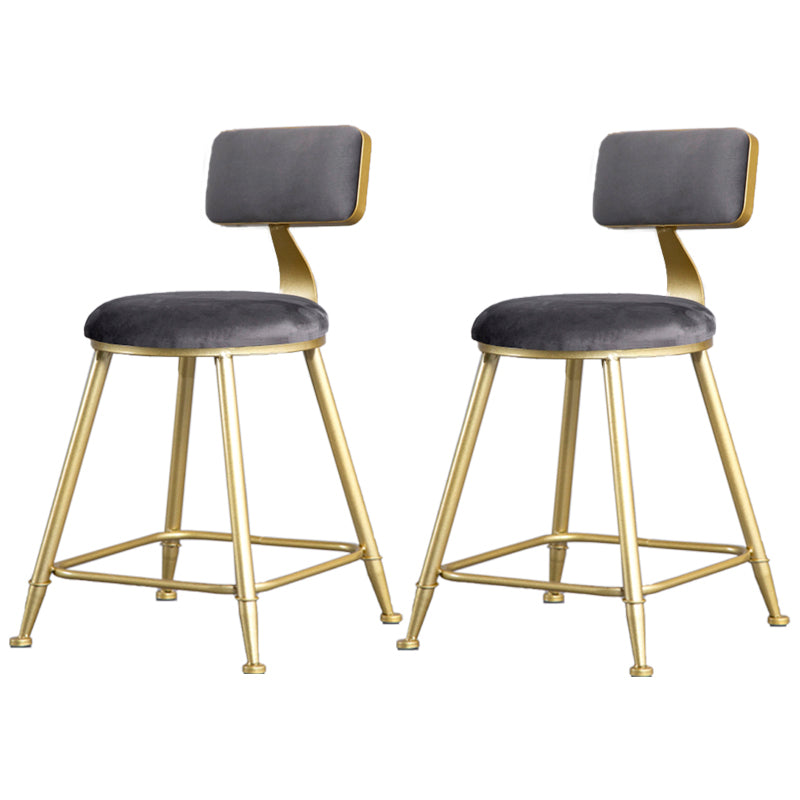 Glam Armless Backrest Counter Stool Iron Bar Stool with Velvet Cushion and Pedal Gray 2 Piece Set Short Stool(18"H) Clearhalo 'Bar Furniture' 'Bar Stools' 'bar_stools' 'furn' 'furn_bar_stools' 'furniture_bar_stools' 'Kitchen & Dining Furniture' 'kitchen&dining_furn' 'kitchen' 'kitchen_furn' Furniture' 4555694