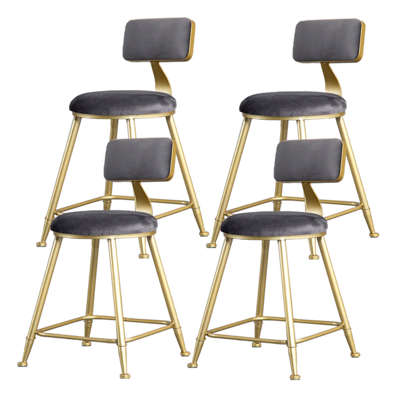 Glam Armless Backrest Counter Stool Iron Bar Stool with Velvet Cushion and Pedal Gray 4 Piece Set Short Stool(18"H) Clearhalo 'Bar Furniture' 'Bar Stools' 'bar_stools' 'furn' 'furn_bar_stools' 'furniture_bar_stools' 'Kitchen & Dining Furniture' 'kitchen&dining_furn' 'kitchen' 'kitchen_furn' Furniture' 4555695