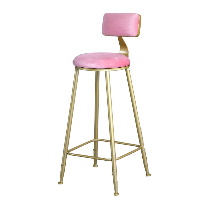 Glam Armless Backrest Counter Stool Iron Bar Stool with Velvet Cushion and Pedal Pink 1 Piece Clearhalo 'Bar Furniture' 'Bar Stools' 'bar_stools' 'furn' 'furn_bar_stools' 'furniture_bar_stools' 'Kitchen & Dining Furniture' 'kitchen&dining_furn' 'kitchen' 'kitchen_furn' Furniture' 4555696