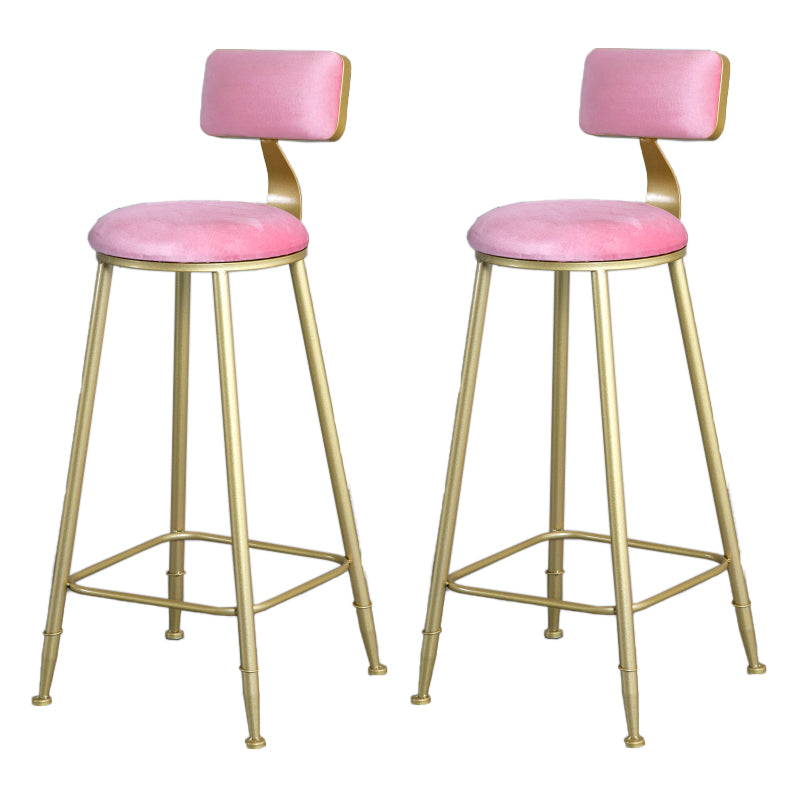 Glam Armless Backrest Counter Stool Iron Bar Stool with Velvet Cushion and Pedal Pink 2 Piece Set Clearhalo 'Bar Furniture' 'Bar Stools' 'bar_stools' 'furn' 'furn_bar_stools' 'furniture_bar_stools' 'Kitchen & Dining Furniture' 'kitchen&dining_furn' 'kitchen' 'kitchen_furn' Furniture' 4555697