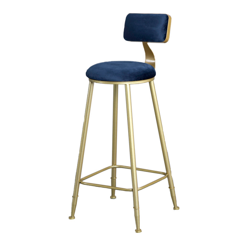 Glam Armless Backrest Counter Stool Iron Bar Stool with Velvet Cushion and Pedal Blue 1 Piece Clearhalo 'Bar Furniture' 'Bar Stools' 'bar_stools' 'furn' 'furn_bar_stools' 'furniture_bar_stools' 'Kitchen & Dining Furniture' 'kitchen&dining_furn' 'kitchen' 'kitchen_furn' Furniture' 4555699