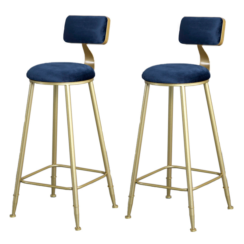 Glam Armless Backrest Counter Stool Iron Bar Stool with Velvet Cushion and Pedal Blue 2 Piece Set Clearhalo 'Bar Furniture' 'Bar Stools' 'bar_stools' 'furn' 'furn_bar_stools' 'furniture_bar_stools' 'Kitchen & Dining Furniture' 'kitchen&dining_furn' 'kitchen' 'kitchen_furn' Furniture' 4555700