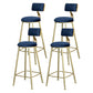 Glam Armless Backrest Counter Stool Iron Bar Stool with Velvet Cushion and Pedal Blue 4 Piece Set Clearhalo 'Bar Furniture' 'Bar Stools' 'bar_stools' 'furn' 'furn_bar_stools' 'furniture_bar_stools' 'Kitchen & Dining Furniture' 'kitchen&dining_furn' 'kitchen' 'kitchen_furn' Furniture' 4555701