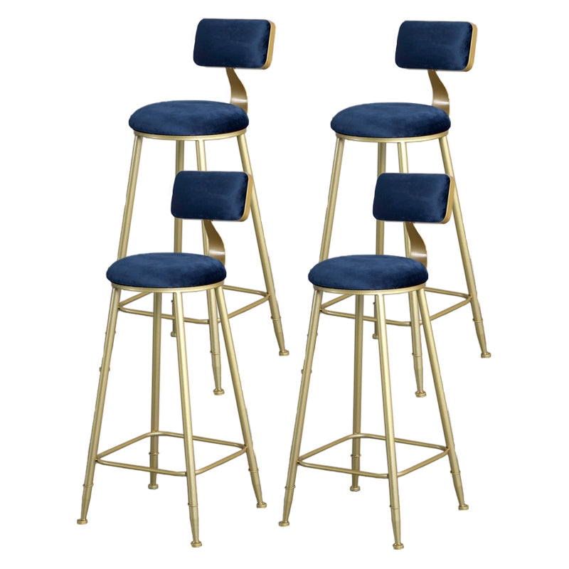 Glam Armless Backrest Counter Stool Iron Bar Stool with Velvet Cushion and Pedal Blue 4 Piece Set Clearhalo 'Bar Furniture' 'Bar Stools' 'bar_stools' 'furn' 'furn_bar_stools' 'furniture_bar_stools' 'Kitchen & Dining Furniture' 'kitchen&dining_furn' 'kitchen' 'kitchen_furn' Furniture' 4555701
