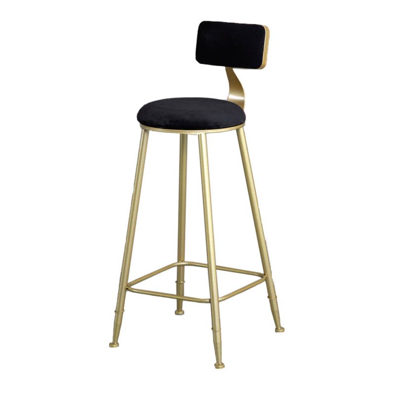Glam Armless Backrest Counter Stool Iron Bar Stool with Velvet Cushion and Pedal Black 1 Piece Clearhalo 'Bar Furniture' 'Bar Stools' 'bar_stools' 'furn' 'furn_bar_stools' 'furniture_bar_stools' 'Kitchen & Dining Furniture' 'kitchen&dining_furn' 'kitchen' 'kitchen_furn' Furniture' 4555702