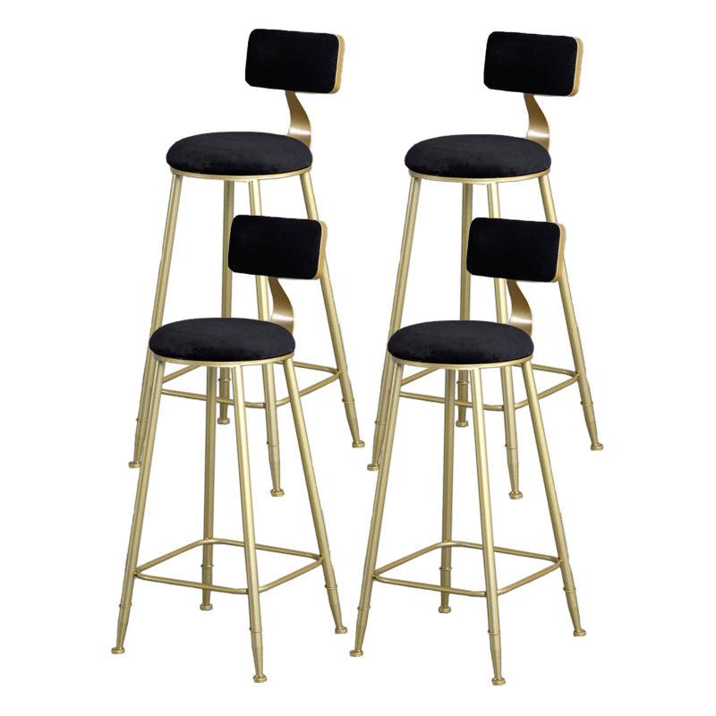Glam Armless Backrest Counter Stool Iron Bar Stool with Velvet Cushion and Pedal Black 4 Piece Set Clearhalo 'Bar Furniture' 'Bar Stools' 'bar_stools' 'furn' 'furn_bar_stools' 'furniture_bar_stools' 'Kitchen & Dining Furniture' 'kitchen&dining_furn' 'kitchen' 'kitchen_furn' Furniture' 4555704