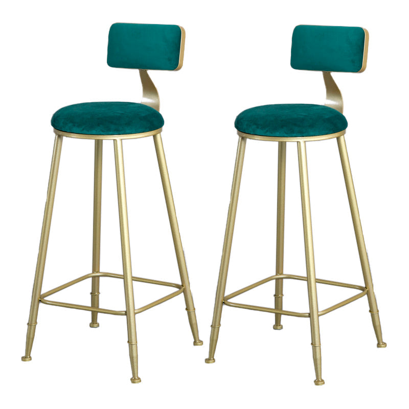 Glam Armless Backrest Counter Stool Iron Bar Stool with Velvet Cushion and Pedal Green 2 Piece Set Clearhalo 'Bar Furniture' 'Bar Stools' 'bar_stools' 'furn' 'furn_bar_stools' 'furniture_bar_stools' 'Kitchen & Dining Furniture' 'kitchen&dining_furn' 'kitchen' 'kitchen_furn' Furniture' 4555706