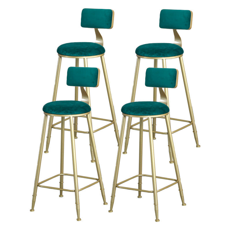 Glam Armless Backrest Counter Stool Iron Bar Stool with Velvet Cushion and Pedal Green 4 Piece Set Clearhalo 'Bar Furniture' 'Bar Stools' 'bar_stools' 'furn' 'furn_bar_stools' 'furniture_bar_stools' 'Kitchen & Dining Furniture' 'kitchen&dining_furn' 'kitchen' 'kitchen_furn' Furniture' 4555707