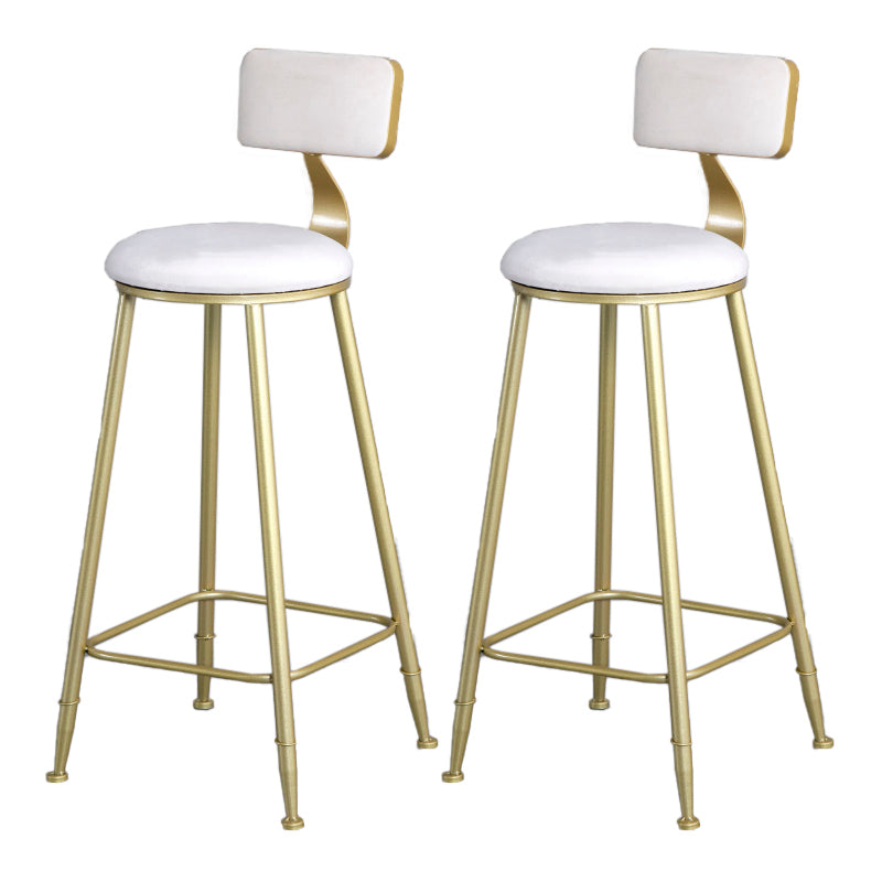 Glam Armless Backrest Counter Stool Iron Bar Stool with Velvet Cushion and Pedal White 2 Piece Set Clearhalo 'Bar Furniture' 'Bar Stools' 'bar_stools' 'furn' 'furn_bar_stools' 'furniture_bar_stools' 'Kitchen & Dining Furniture' 'kitchen&dining_furn' 'kitchen' 'kitchen_furn' Furniture' 4555709