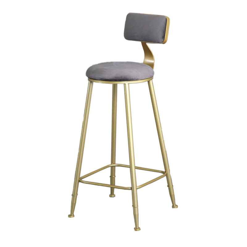 Glam Armless Backrest Counter Stool Iron Bar Stool with Velvet Cushion and Pedal Gray 1 Piece Clearhalo 'Bar Furniture' 'Bar Stools' 'bar_stools' 'furn' 'furn_bar_stools' 'furniture_bar_stools' 'Kitchen & Dining Furniture' 'kitchen&dining_furn' 'kitchen' 'kitchen_furn' Furniture' 4555711