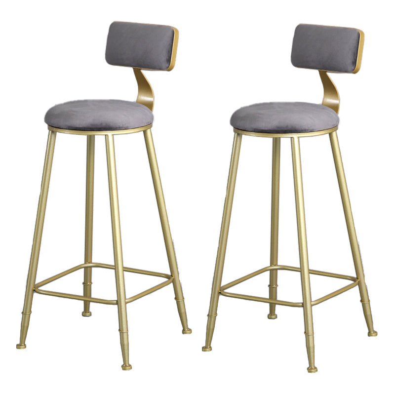 Glam Armless Backrest Counter Stool Iron Bar Stool with Velvet Cushion and Pedal Gray 2 Piece Set Clearhalo 'Bar Furniture' 'Bar Stools' 'bar_stools' 'furn' 'furn_bar_stools' 'furniture_bar_stools' 'Kitchen & Dining Furniture' 'kitchen&dining_furn' 'kitchen' 'kitchen_furn' Furniture' 4555712