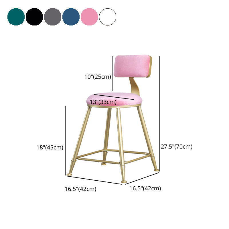 Glam Armless Backrest Counter Stool Iron Bar Stool with Velvet Cushion and Pedal Clearhalo 'Bar Furniture' 'Bar Stools' 'bar_stools' 'furn' 'furn_bar_stools' 'furniture_bar_stools' 'Kitchen & Dining Furniture' 'kitchen&dining_furn' 'kitchen' 'kitchen_furn' Furniture' 4555714