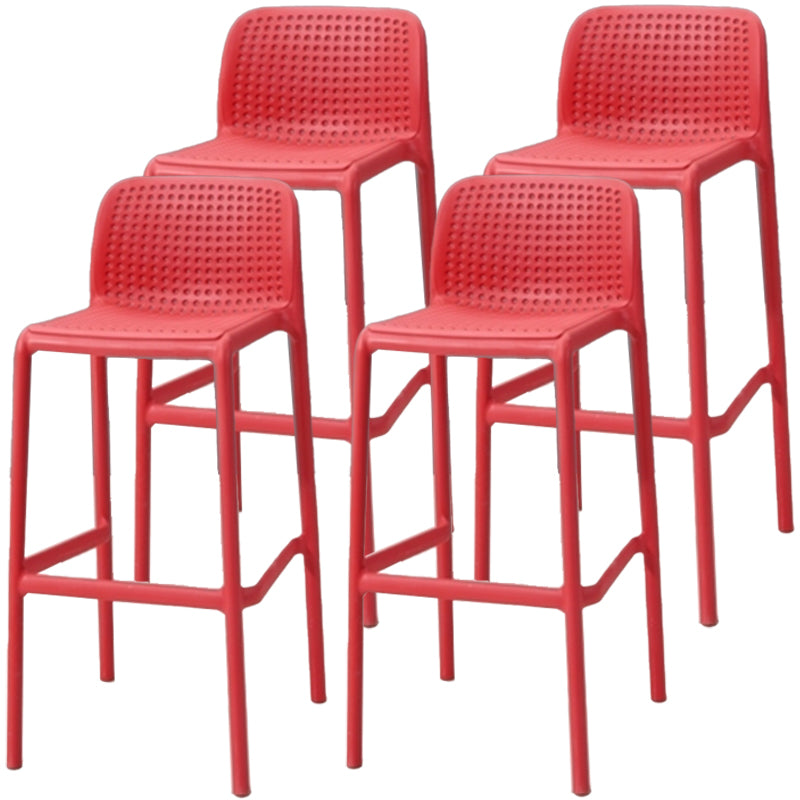 Modern Armless Backrest Counter Stool Plastic Bar Stool with Plastic Seat and Pedal Red 4 Piece Set Clearhalo 'Bar Furniture' 'Bar Stools' 'bar_stools' 'furn' 'furn_bar_stools' 'furniture_bar_stools' 'Kitchen & Dining Furniture' 'kitchen&dining_furn' 'kitchen' 'kitchen_furn' Furniture' 4555866