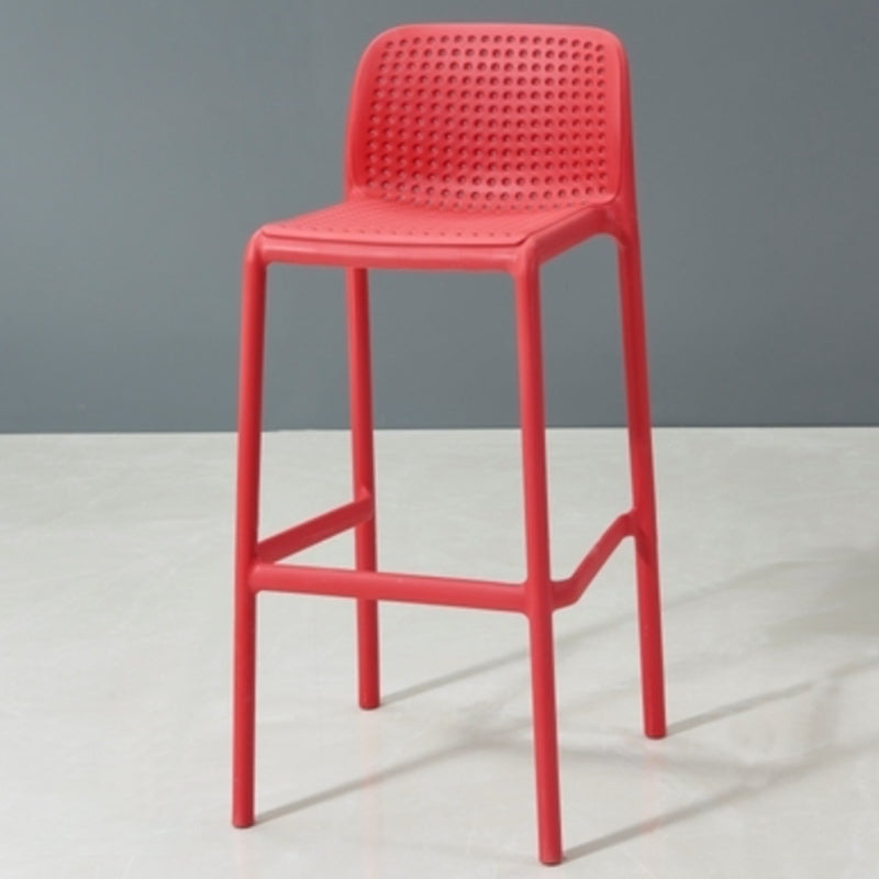 Modern Armless Backrest Counter Stool Plastic Bar Stool with Plastic Seat and Pedal Red 1 Piece Clearhalo 'Bar Furniture' 'Bar Stools' 'bar_stools' 'furn' 'furn_bar_stools' 'furniture_bar_stools' 'Kitchen & Dining Furniture' 'kitchen&dining_furn' 'kitchen' 'kitchen_furn' Furniture' 4555868
