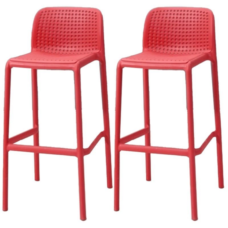 Modern Armless Backrest Counter Stool Plastic Bar Stool with Plastic Seat and Pedal Red 2 Piece Set Clearhalo 'Bar Furniture' 'Bar Stools' 'bar_stools' 'furn' 'furn_bar_stools' 'furniture_bar_stools' 'Kitchen & Dining Furniture' 'kitchen&dining_furn' 'kitchen' 'kitchen_furn' Furniture' 4555869