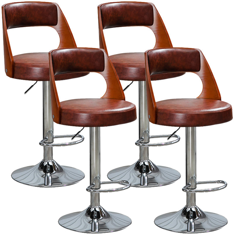 Industrial Style Bar-stool Metal Leg Round Seat Adjustable Stool for Counter Bar Brown 4 Piece Set Clearhalo 'Bar Furniture' 'Bar Stools' 'bar_stools' 'furn' 'furn_bar_stools' 'furniture_bar_stools' 'Kitchen & Dining Furniture' 'kitchen&dining_furn' 'kitchen' 'kitchen_furn' Furniture' 4555910