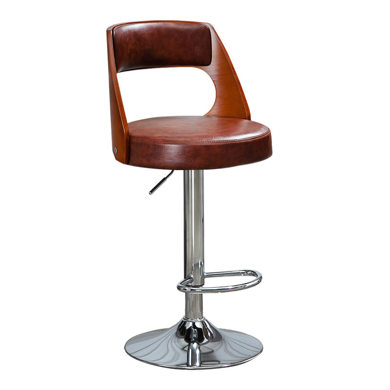 Industrial Style Bar-stool Metal Leg Round Seat Adjustable Stool for Counter Bar Brown 1 Piece Clearhalo 'Bar Furniture' 'Bar Stools' 'bar_stools' 'furn' 'furn_bar_stools' 'furniture_bar_stools' 'Kitchen & Dining Furniture' 'kitchen&dining_furn' 'kitchen' 'kitchen_furn' Furniture' 4555911