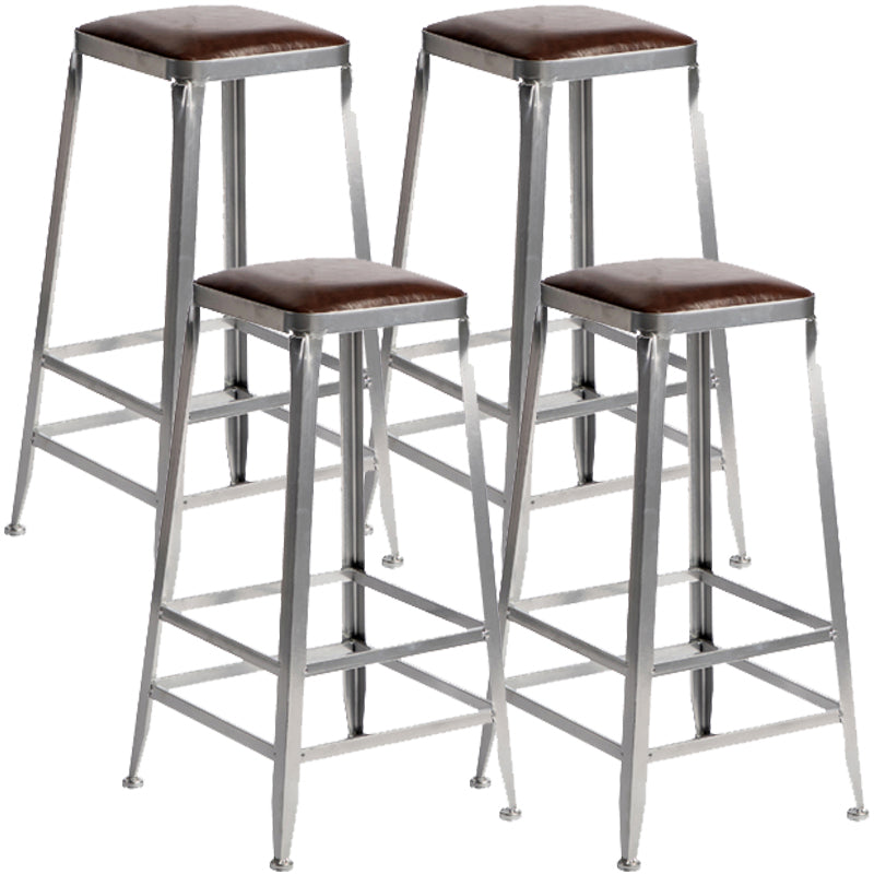 Modern Armless Counter Stool Iron Restaurant Bar Stool with Leather Cushion and Pedal Backless 4 Piece Set Bar Stool(30"H) Clearhalo 'Bar Furniture' 'Bar Stools' 'bar_stools' 'furn' 'furn_bar_stools' 'furniture_bar_stools' 'Kitchen & Dining Furniture' 'kitchen&dining_furn' 'kitchen' 'kitchen_furn' Furniture' 4555927