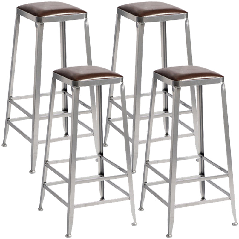 Modern Armless Counter Stool Iron Restaurant Bar Stool with Leather Cushion and Pedal Backless 4 Piece Set Bar Stool(31"H) Clearhalo 'Bar Furniture' 'Bar Stools' 'bar_stools' 'furn' 'furn_bar_stools' 'furniture_bar_stools' 'Kitchen & Dining Furniture' 'kitchen&dining_furn' 'kitchen' 'kitchen_furn' Furniture' 4555931