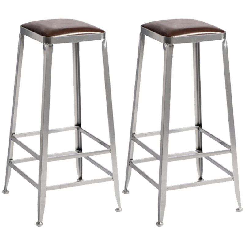 Modern Armless Counter Stool Iron Restaurant Bar Stool with Leather Cushion and Pedal Backless 2 Piece Set Bar Stool(31"H) Clearhalo 'Bar Furniture' 'Bar Stools' 'bar_stools' 'furn' 'furn_bar_stools' 'furniture_bar_stools' 'Kitchen & Dining Furniture' 'kitchen&dining_furn' 'kitchen' 'kitchen_furn' Furniture' 4555933