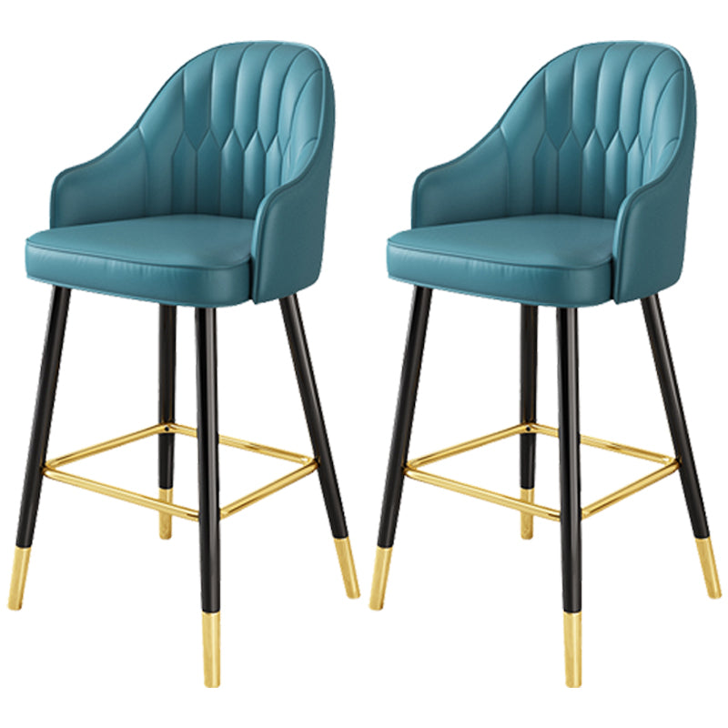 Scandinavia Style Bar-stool Metal Legs Leather Bucket Seat for Kitchen Bar Blue 2 Piece Set Clearhalo 'Bar Furniture' 'Bar Stools' 'bar_stools' 'furn' 'furn_bar_stools' 'furniture_bar_stools' 'Kitchen & Dining Furniture' 'kitchen&dining_furn' 'kitchen' 'kitchen_furn' Furniture' 4556046