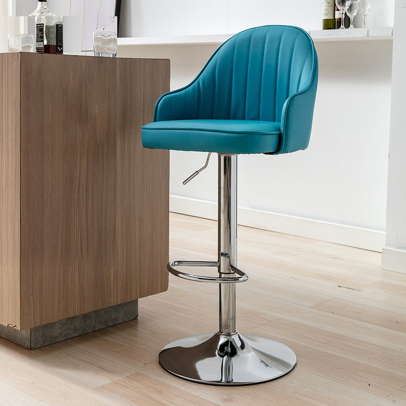 Modern Adjustable Rotatable Counter Stool Steel Cashier Bar Stool with Leather Cushion Lake Blue 1 Piece Bar Stool(31"H) Clearhalo 'Bar Furniture' 'Bar Stools' 'bar_stools' 'furn' 'furn_bar_stools' 'furniture_bar_stools' 'Kitchen & Dining Furniture' 'kitchen&dining_furn' 'kitchen' 'kitchen_furn' Furniture' 4556137