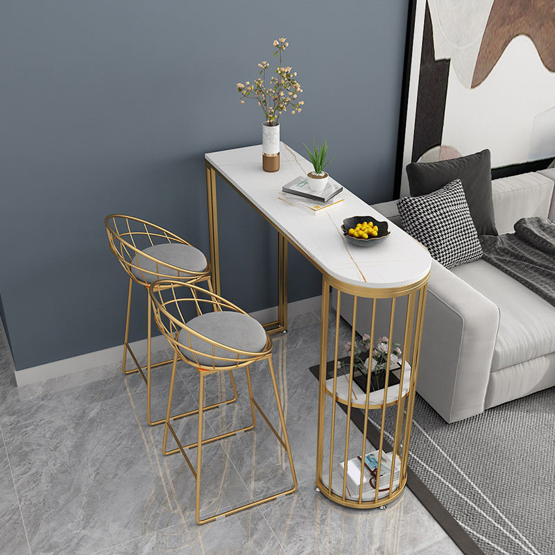 Modern Marble Pub Table with Specialty Table Top Double Pedestal Table - 42" H 63"L x 15.7"W x 41.3"H White-Gold Without Chairs Clearhalo 'Bar Furniture' 'Bar Tables' 'bar_tables' 'furn' 'furn_bar_tables' 'Furniture' 'furniture_bar_tables' 'Kitchen & Dining Furniture' 4556145