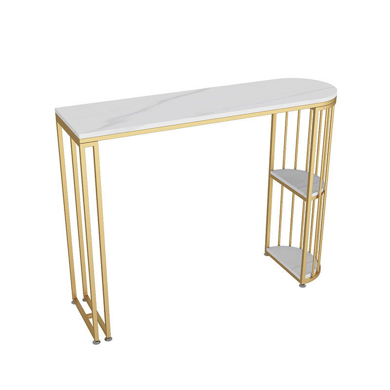 Modern Marble Pub Table with Specialty Table Top Double Pedestal Table - 42" H White-Gold Without Chairs Clearhalo 'Bar Furniture' 'Bar Tables' 'bar_tables' 'furn' 'furn_bar_tables' 'Furniture' 'furniture_bar_tables' 'Kitchen & Dining Furniture' 4556147