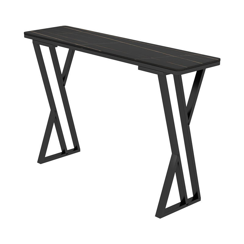Modern Marble Pub Table with Rectangle Table Top Black Double Pedestal Table - 42" H Black Without Chairs Clearhalo 'Bar Furniture' 'Bar Tables' 'bar_tables' 'furn' 'furn_bar_tables' 'Furniture' 'furniture_bar_tables' 'Kitchen & Dining Furniture' 4556187