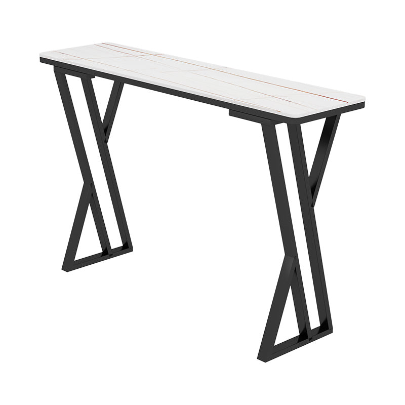 Modern Marble Pub Table with Rectangle Table Top Black Double Pedestal Table - 42" H White Without Chairs Clearhalo 'Bar Furniture' 'Bar Tables' 'bar_tables' 'furn' 'furn_bar_tables' 'Furniture' 'furniture_bar_tables' 'Kitchen & Dining Furniture' 4556188
