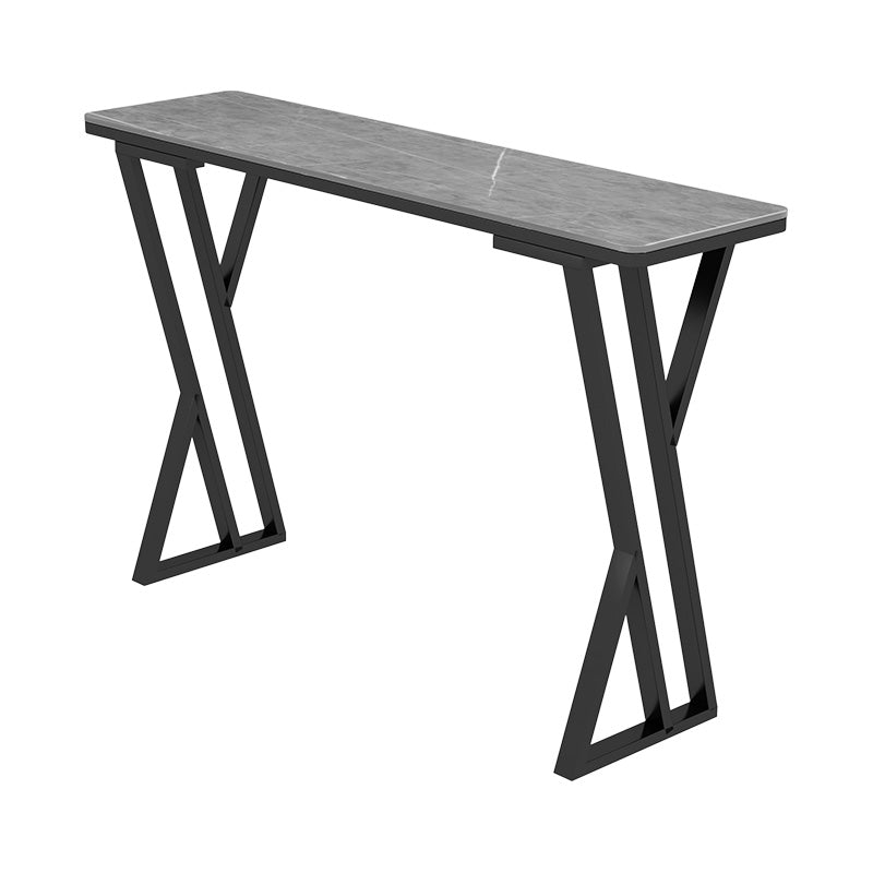 Modern Marble Pub Table with Rectangle Table Top Black Double Pedestal Table - 42" H Grey Without Chairs Clearhalo 'Bar Furniture' 'Bar Tables' 'bar_tables' 'furn' 'furn_bar_tables' 'Furniture' 'furniture_bar_tables' 'Kitchen & Dining Furniture' 4556193