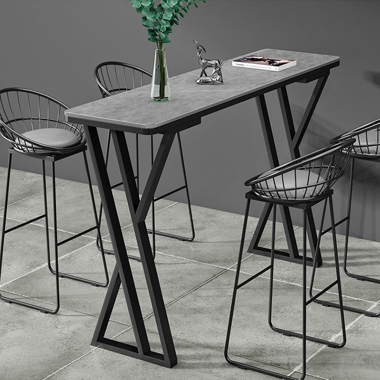Modern Marble Pub Table with Rectangle Table Top Black Double Pedestal Table - 42" H Clearhalo 'Bar Furniture' 'Bar Tables' 'bar_tables' 'furn' 'furn_bar_tables' 'Furniture' 'furniture_bar_tables' 'Kitchen & Dining Furniture' 4556196