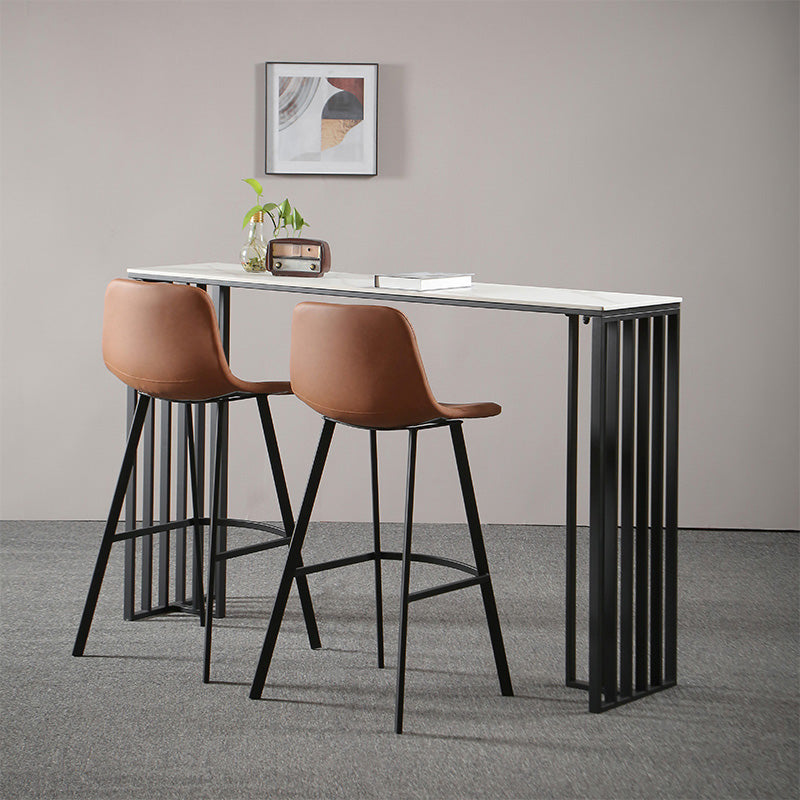 Modern Marble Table with Rectangle Table Top Black Sled Table - 42" H 70.9"L x 15.7"W x 41.3"H White Without Chairs Clearhalo 'Bar Furniture' 'Bar Tables' 'bar_tables' 'furn' 'furn_bar_tables' 'Furniture' 'furniture_bar_tables' 'Kitchen & Dining Furniture' 4556204
