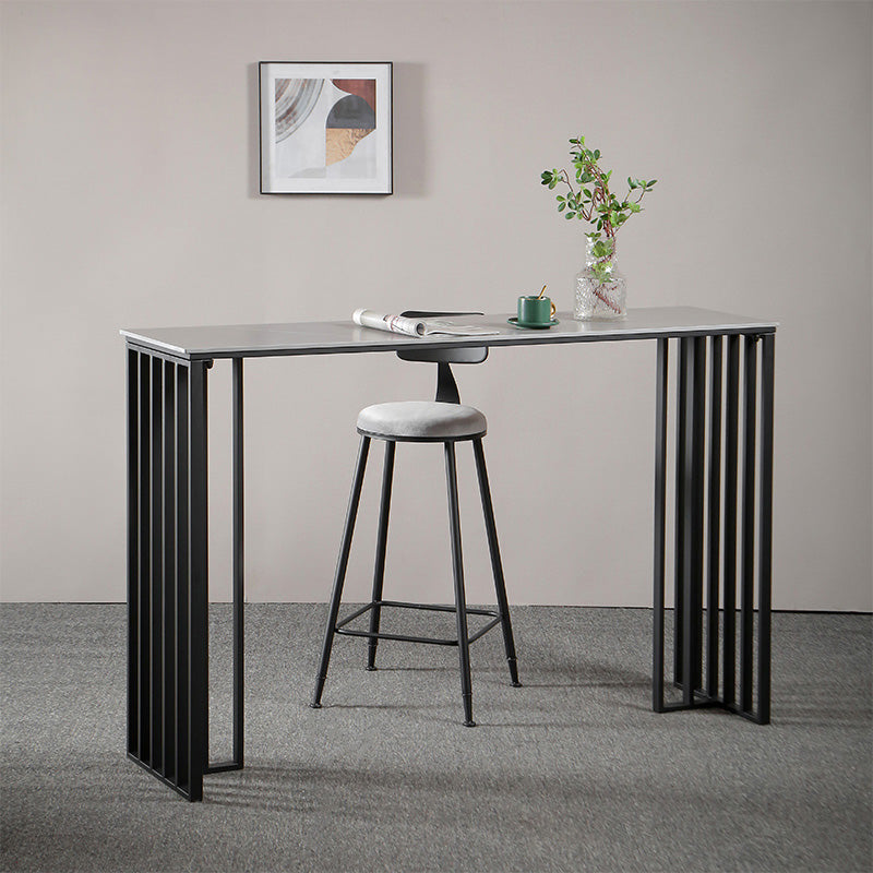 Modern Marble Table with Rectangle Table Top Black Sled Table - 42" H 70.9"L x 15.7"W x 41.3"H Grey Without Chairs Clearhalo 'Bar Furniture' 'Bar Tables' 'bar_tables' 'furn' 'furn_bar_tables' 'Furniture' 'furniture_bar_tables' 'Kitchen & Dining Furniture' 4556206