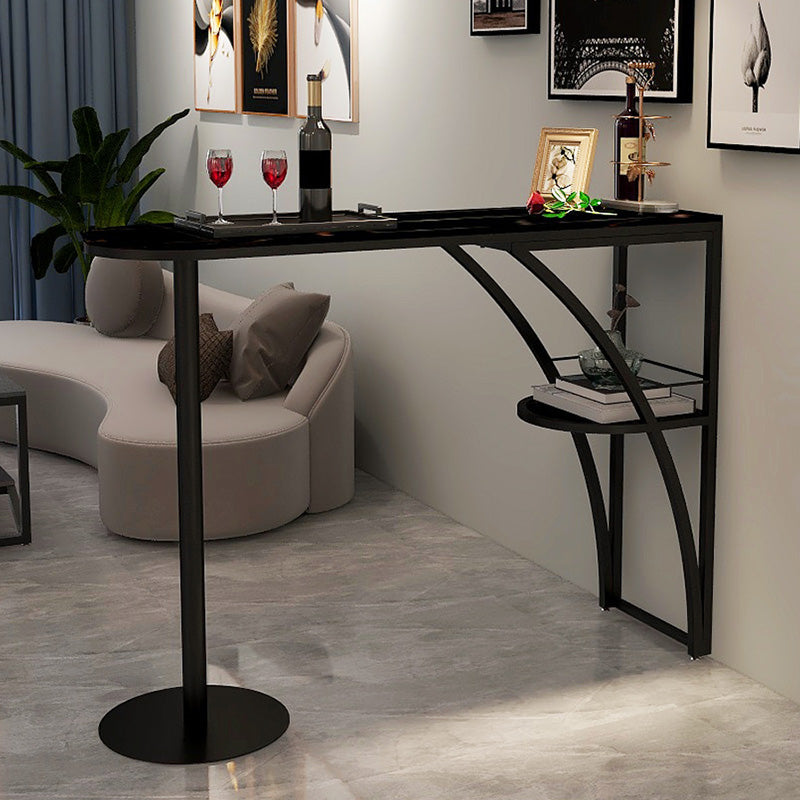 Modern White Marble Bar Table with Specialty Table Top Black Pedestal Table - 42" H Black Without Chairs Clearhalo 'Bar Furniture' 'Bar Tables' 'bar_tables' 'furn' 'furn_bar_tables' 'Furniture' 'furniture_bar_tables' 'Kitchen & Dining Furniture' 4556223