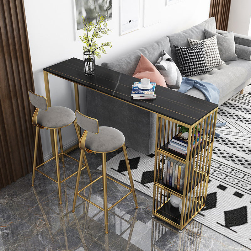 Glam Marble Counter Table with Rectangle Table Top Double Pedestal Table - 42" H 70.9"L x 15.7"W x 41.3"H Gold-Black Without Chairs Clearhalo 'Bar Furniture' 'Bar Tables' 'bar_tables' 'furn' 'furn_bar_tables' 'Furniture' 'furniture_bar_tables' 'Kitchen & Dining Furniture' 4556229